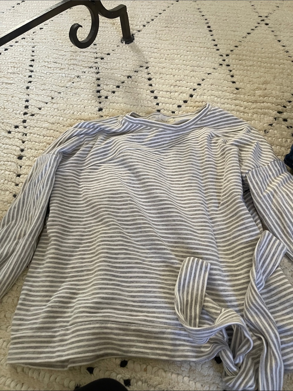 MELLODAY Gray and White Striped Tie-Front Sweater